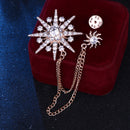 Fringed Star Brooch with Long Tassel Chain Sparkling Lapel Pin for Suit Hat Shirt or Tie