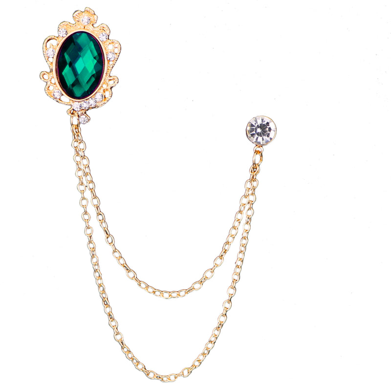 Men's Hanging Chain Brooch Gem Lapel Pin Set for Shirt Tie Suit and Hat