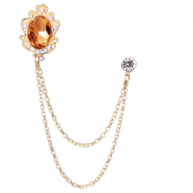 Men's Hanging Chain Brooch Gem Lapel Pin Set for Shirt Tie Suit and Hat