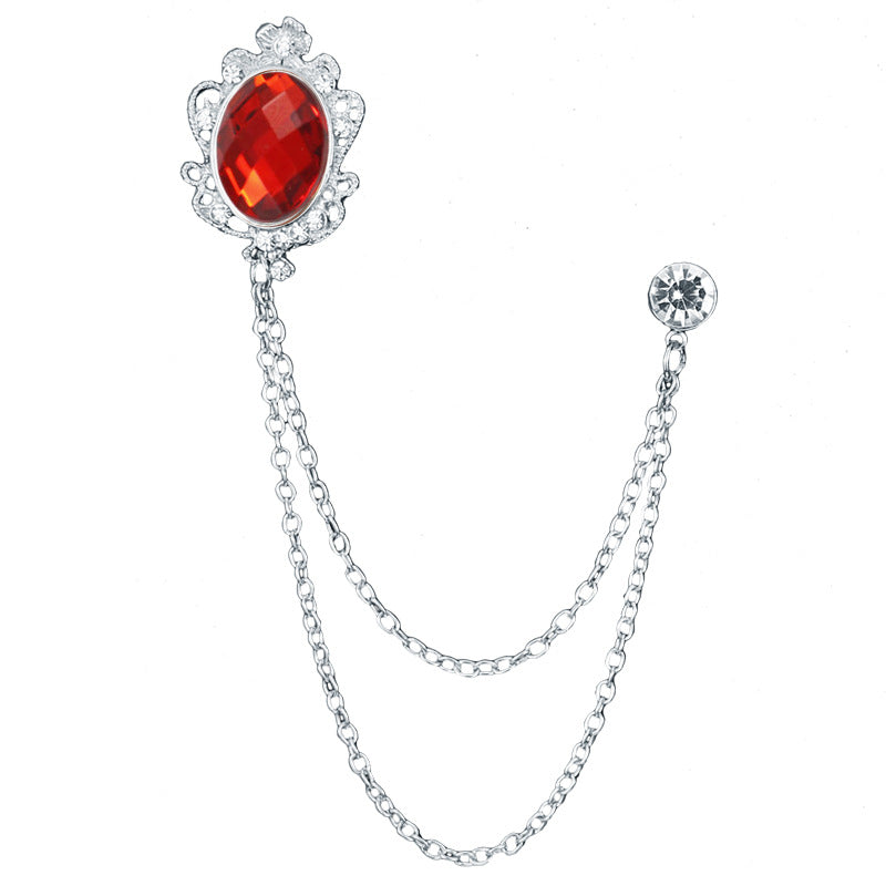 Men's Hanging Chain Brooch Gem Lapel Pin Set for Shirt Tie Suit and Hat