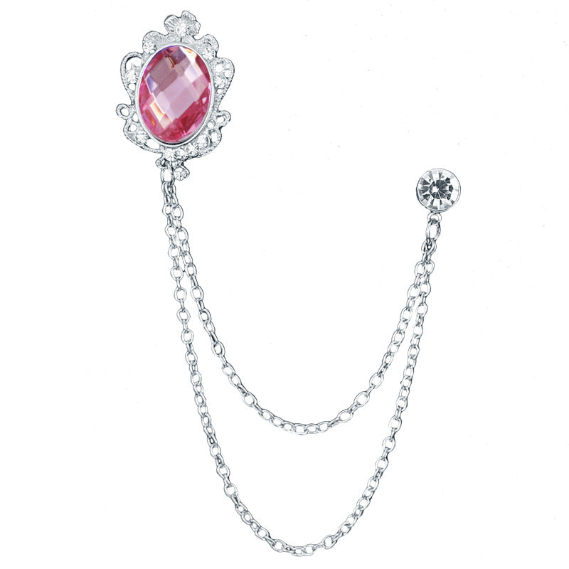 Men's Hanging Chain Brooch Gem Lapel Pin Set for Shirt Tie Suit and Hat