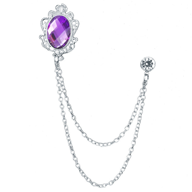 Men's Hanging Chain Brooch Gem Lapel Pin Set for Shirt Tie Suit and Hat