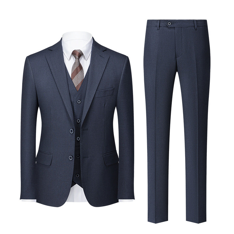 Men's 3-Piece  Dark Pattern Flat Brett Collar Side Split Navy Suit Set