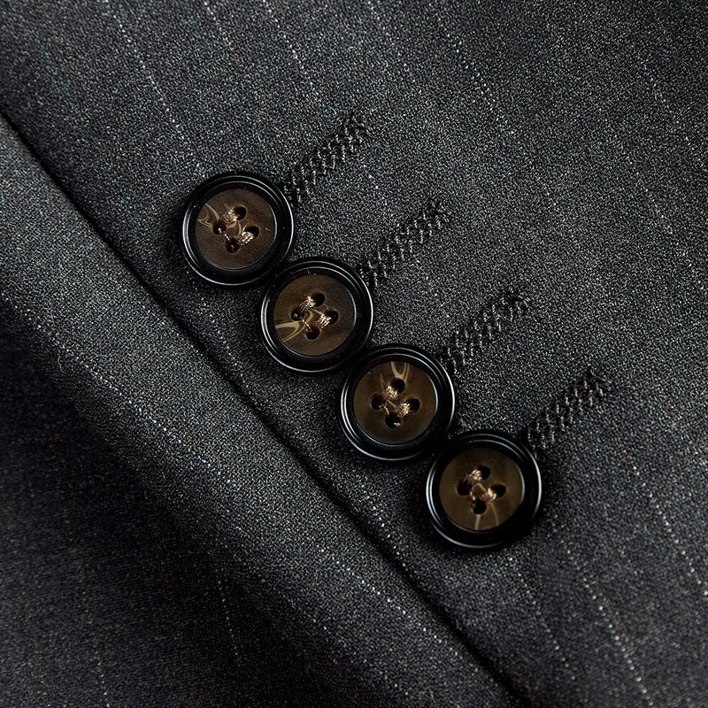 Men's Two-button Gray Dark Pattern Three-piece Suit