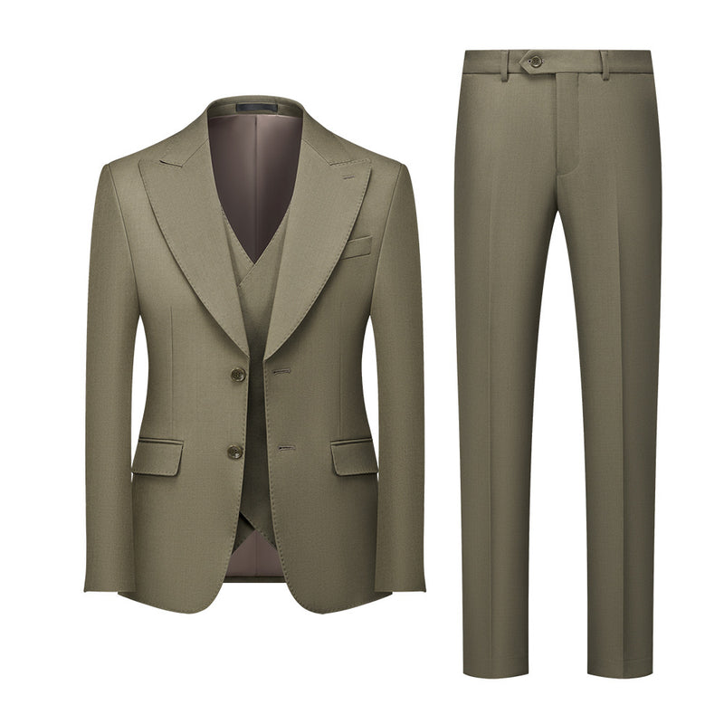 Men's Peak Lapel 3-piece Barge Collar Green  Suit