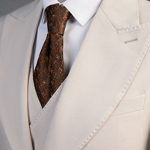 Men's Peak Lapel 3-piece Barge Collar White Suit