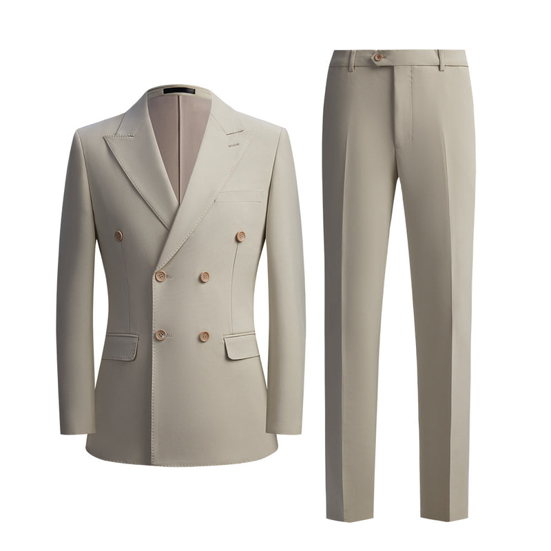 Men's 2-Piece Double-breasted White Suit With Barge Neck