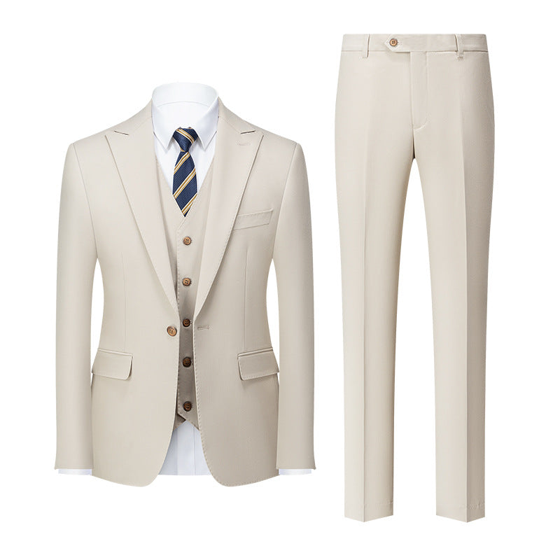 Men's 3-piece Beige Suit One Button Peak Lapel Suit