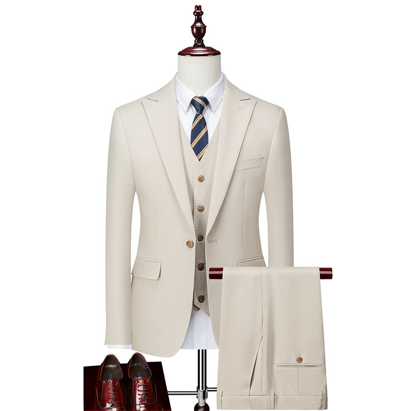 Men's 3-piece Beige Suit One Button Peak Lapel Suit