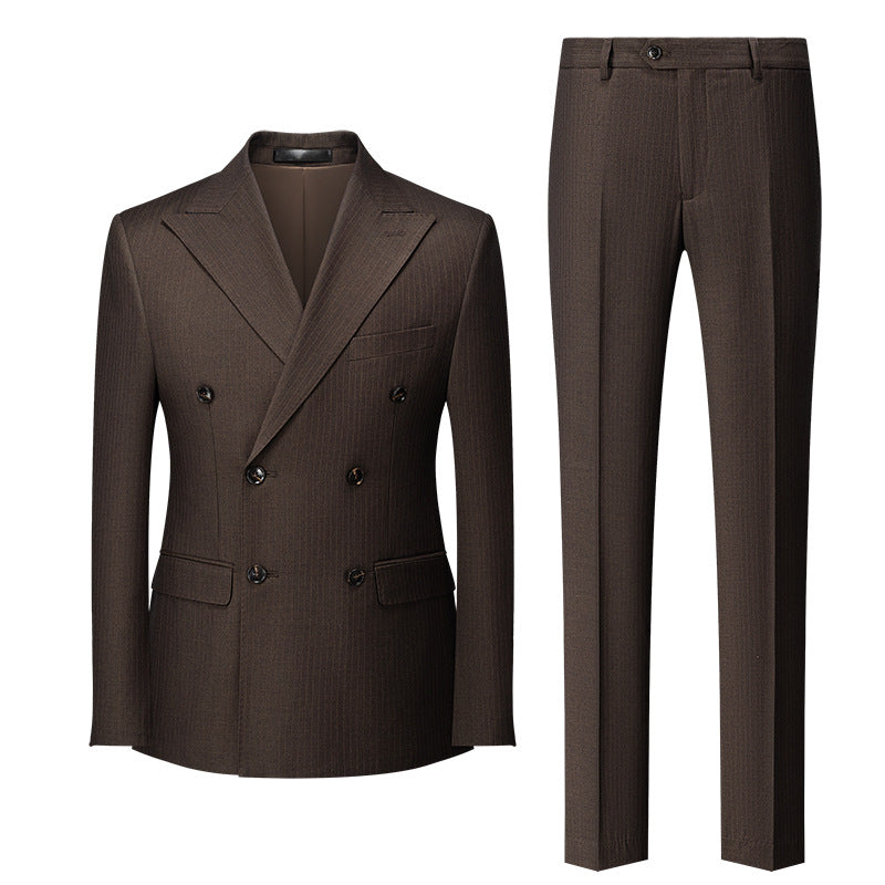 Men's 2-Piece Brown Striped Double-breasted Suit