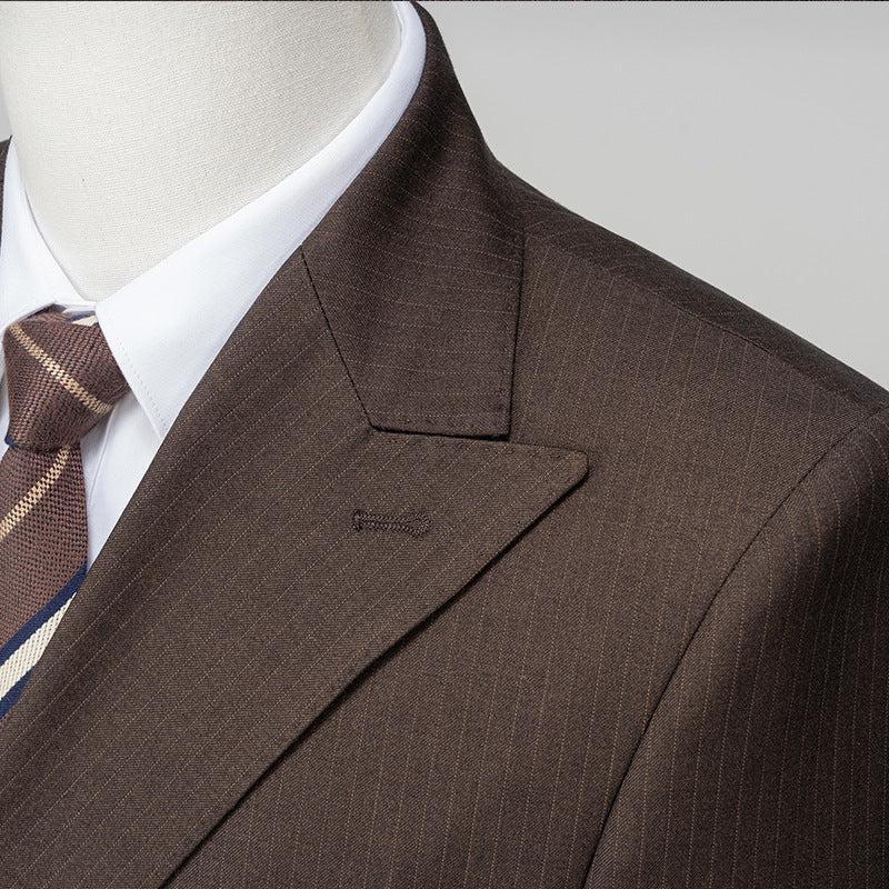 Men's 2-Piece Brown Striped Double-breasted Suit