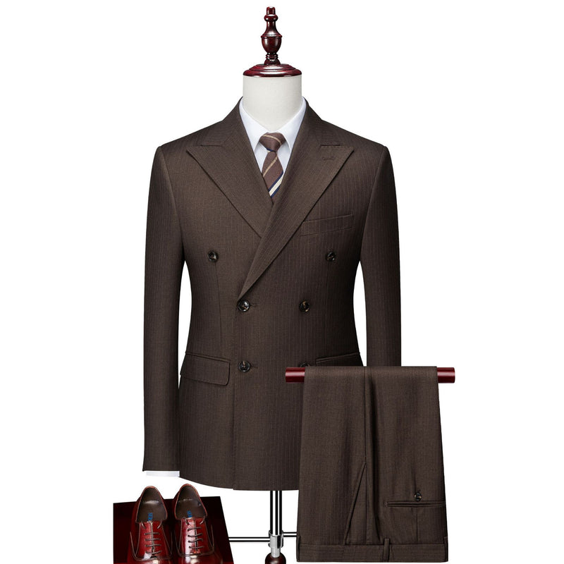 Men's 2-Piece Brown Striped Double-breasted Suit