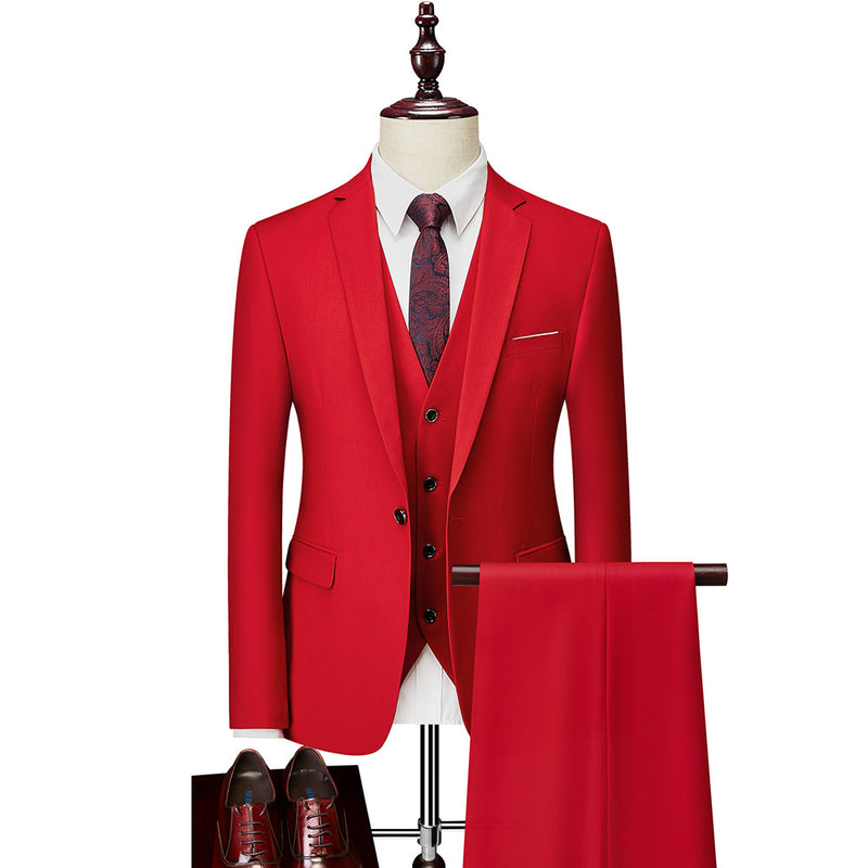 Men's 3-Piece Fashion One Button Red Suit