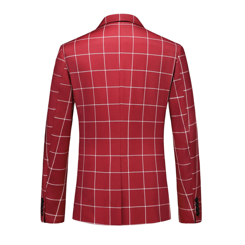 Men’s Slim Fit Red Plaid One Button Casual Blazer