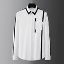 Men’s Geometric Patchwork Shirt – Long Sleeve Cotton Casual Shirt with Pocket