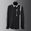 Men’s Geometric Patchwork Shirt – Long Sleeve Cotton Casual Shirt with Pocket