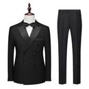 Black Satin Peak Lapel Double-Breasted Tuxedo (2-Piece)