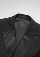 Black Satin Peak Lapel Double-Breasted Tuxedo (2-Piece)