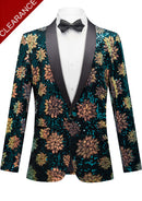 Men's Teal Green Tuxedo with Sequin Golden Floral