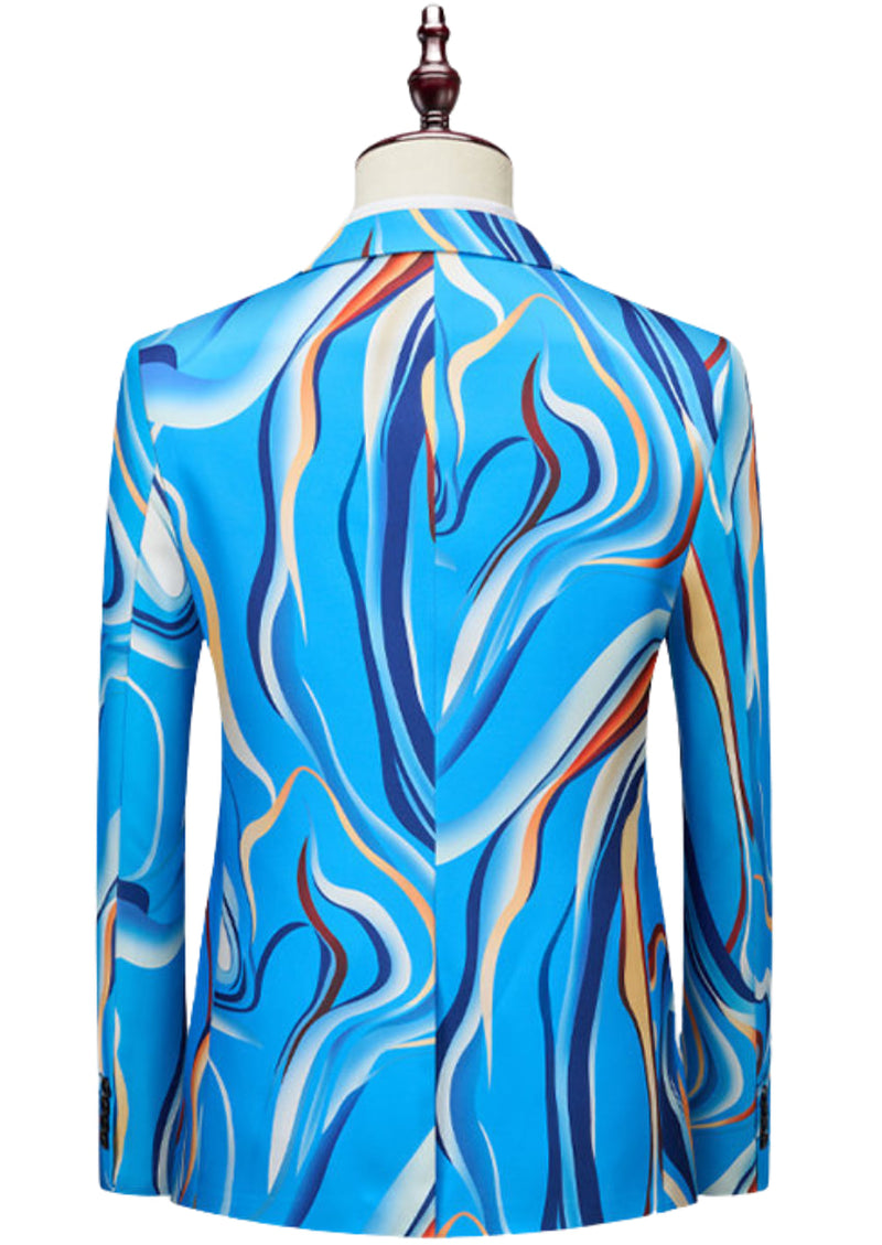 Men’s 2-Piece Baby Blue Abstract Print Suit Set