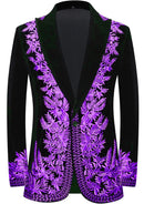 Men's Luxurious Purple Embroidery Black Velvet Tuxedo
