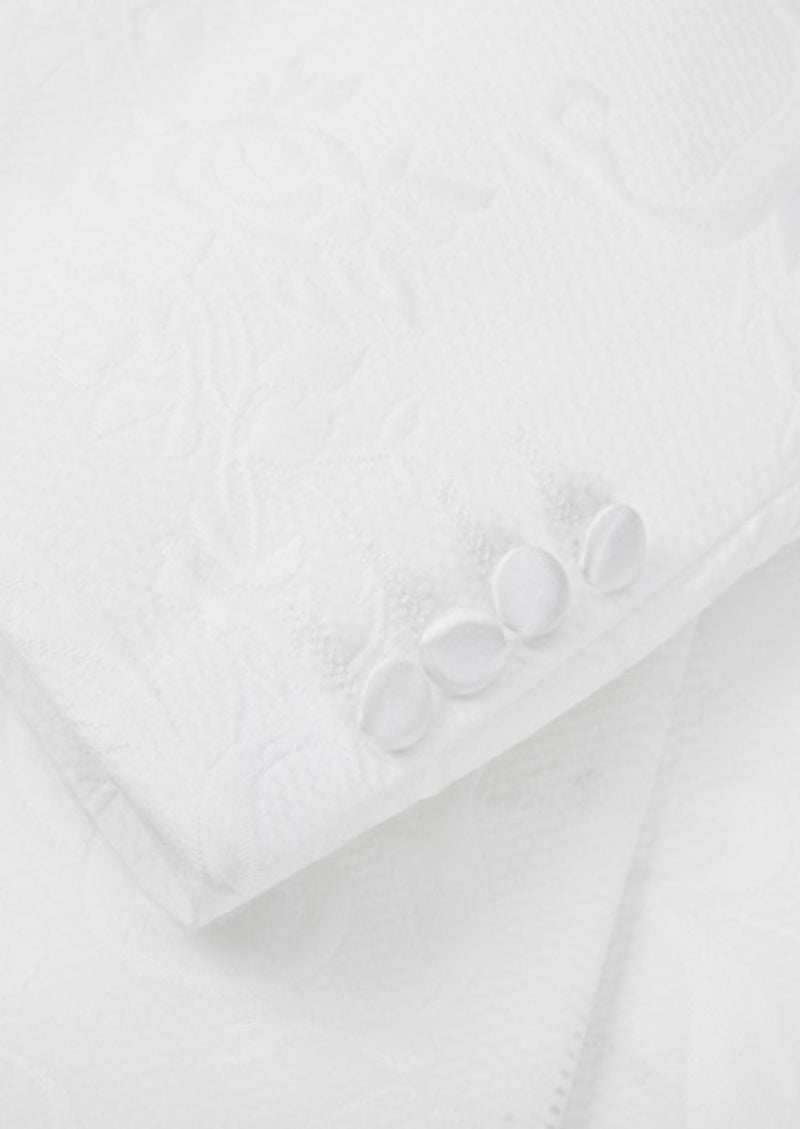 Men’s White 2-Piece Jacquard Embroidered Tuxedo Set with Diamond Shawl Collar