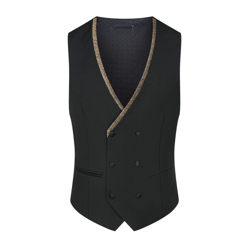  Floral Jacquard Black Tuxedo Vest