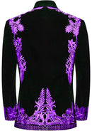 Men's Luxurious Purple Embroidery Black Velvet Tuxedo