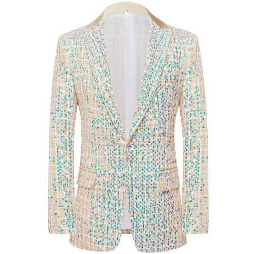 Men’s 2-Piece Linen Sparkle Gridline Champagne Suit