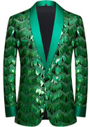 Veste verte à sequins géométriques à un bouton pour homme