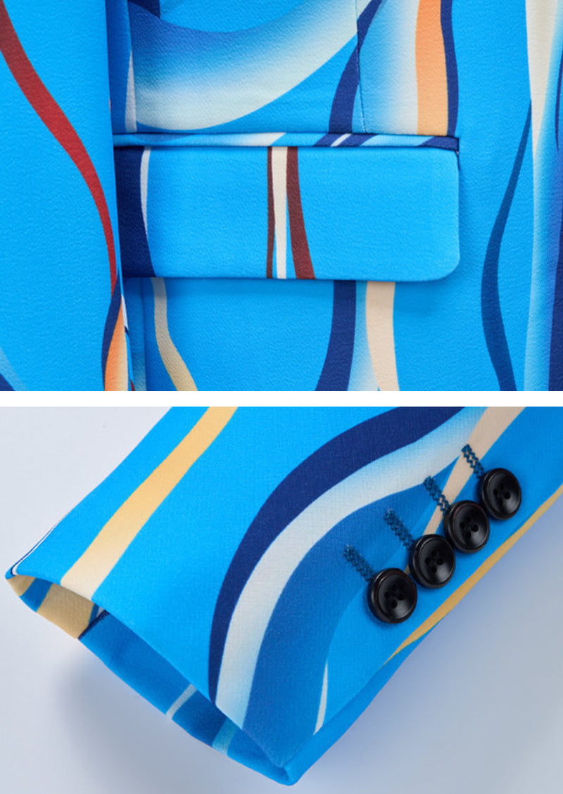Men’s 2-Piece Baby Blue Abstract Print Suit Set
