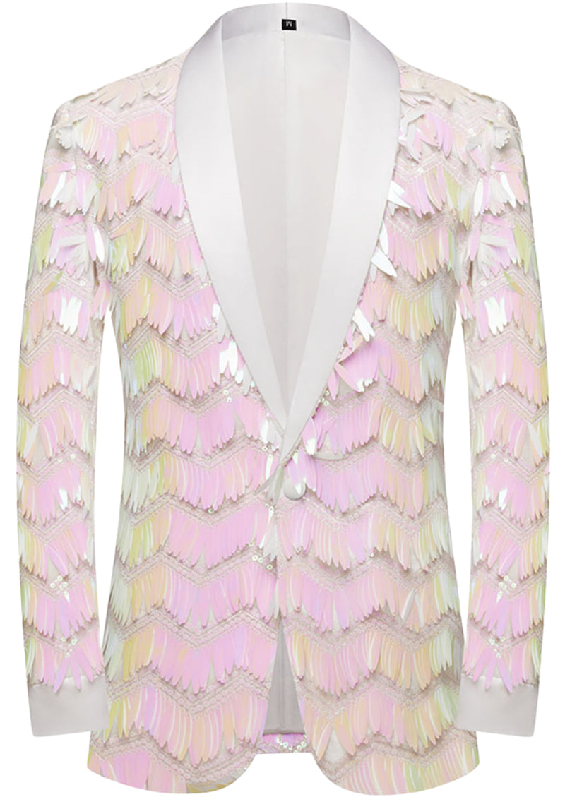 Men's One-Button Geometric Sequin Pink Jacket Men's One-Button Geometric Sequin Pink Jacket