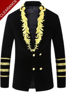 Men's Court Style Gold Floral Embroided Collar Black Jacket