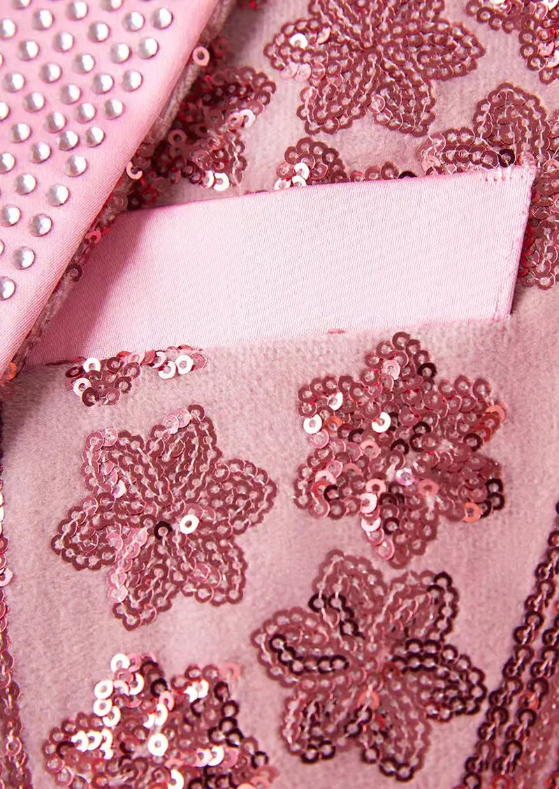 Men's Sequin Six-pointed Star Pink Luxury Tuxedo