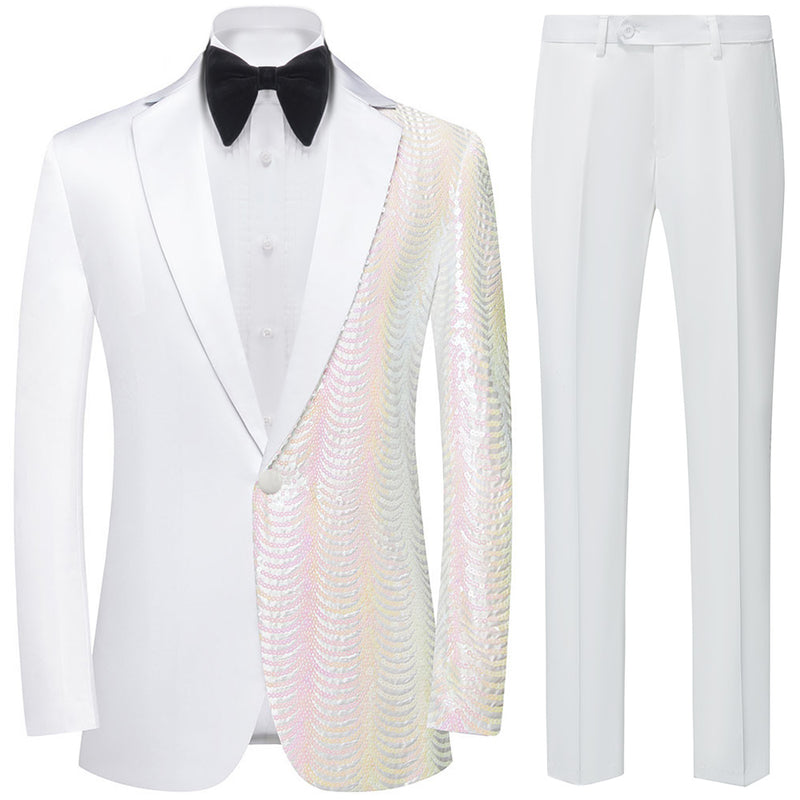 Pink Sequin Water Ripples White Tuxedo