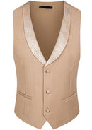 Traje de boda de 3 piezas en jacquard dorado color champán para hombre