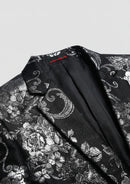 Blazer noir en jacquard à motif pivoine argentée pour homme