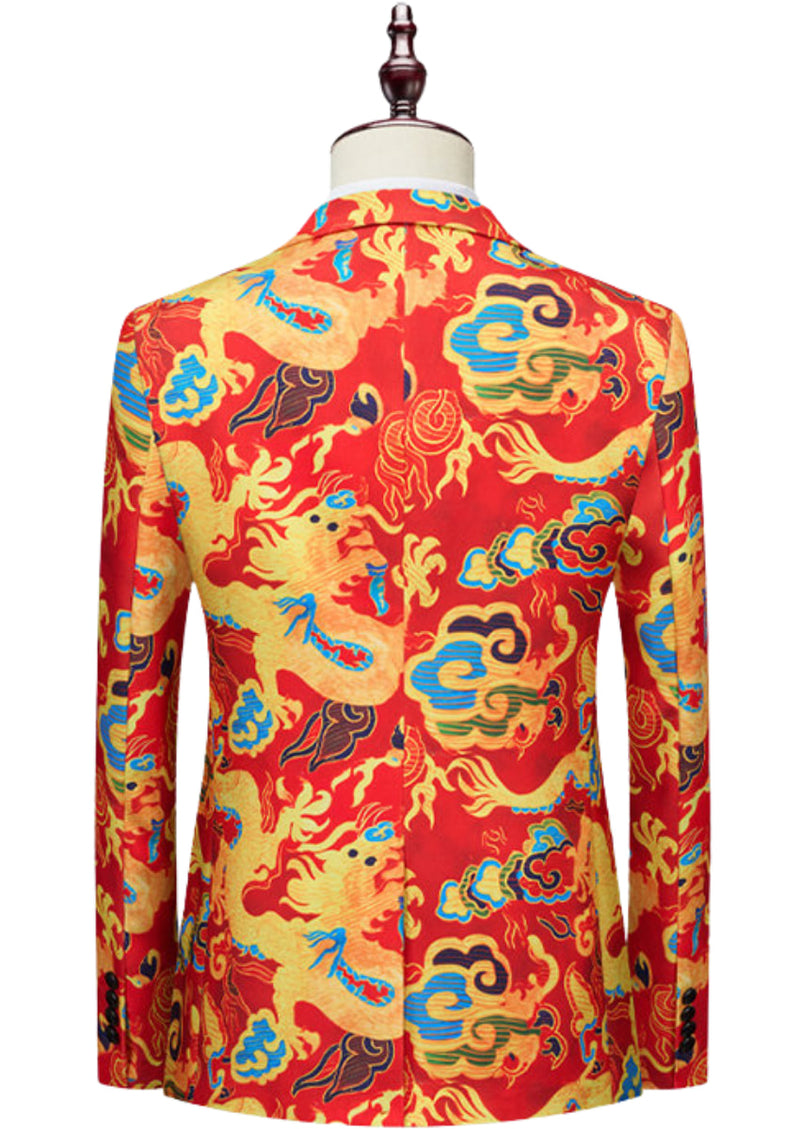 Men’s Chinese Spring Festival Dragon Print 2-Piece Suit Set