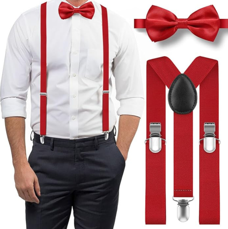 Men's Classic Burgundy Bow Tie & Suspenders Set