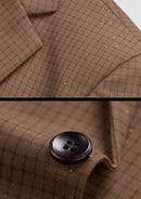 Costume 2 pièces pour homme, coupe slim, à carreaux et paillettes, marron