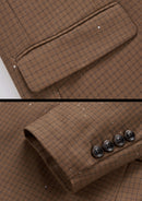 Costume 2 pièces pour homme, coupe slim, à carreaux et paillettes, marron