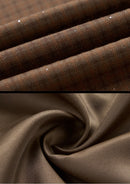 Costume 2 pièces pour homme, coupe slim, à carreaux et paillettes, marron