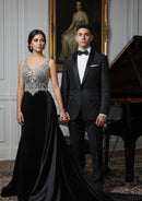 Men's 2-Piece Jacquard Embroidery Paisley Black Tuxedo