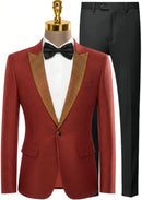 Men’s One-Button Slim Fit Sequin Red Tuxedo