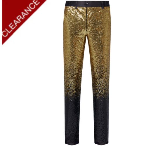 Men's Shiny Luxury Embroidery Pants Gold Black