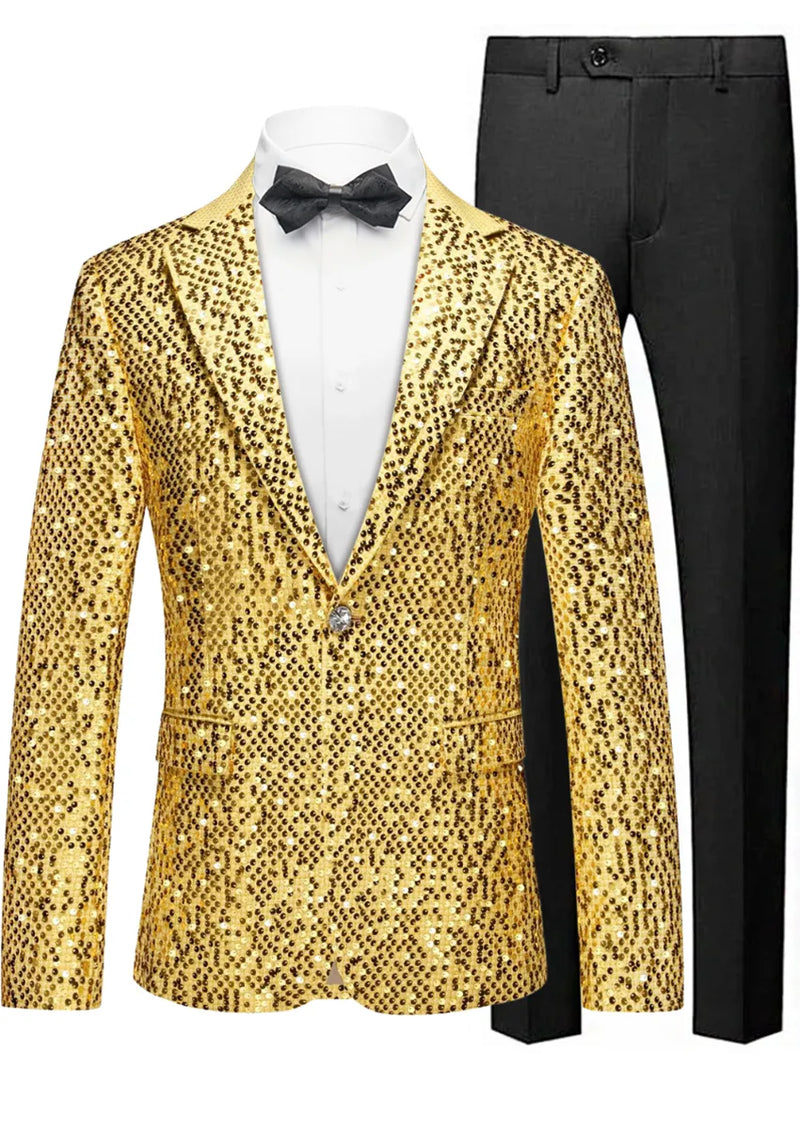 Men's All-over Metallic Gold Sequin Suit Jacket Men's All-over Metallic Gold Sequin Suit Jacket