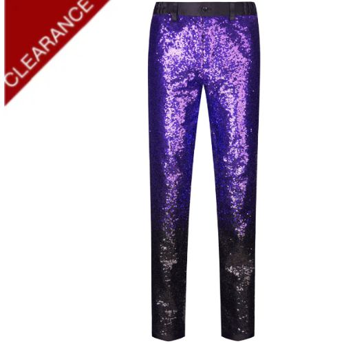 Men's Shiny Luxury Embroidery Pants Purple Black