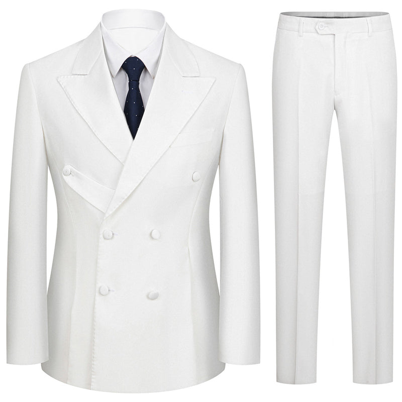 Men's 2-Piece Pure White Double-Breasted Suit Wedding Tuxedo