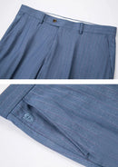 Costume 3 pièces pour homme, bleu marine clair à rayures, avec gilet couleur café