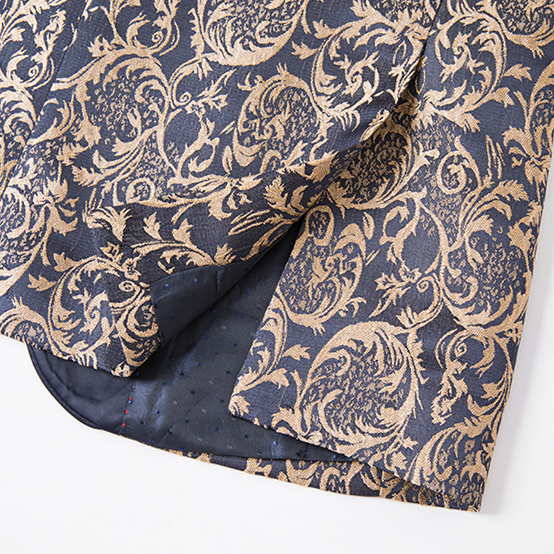 Gold Damask Navy Blue Suit details - 2